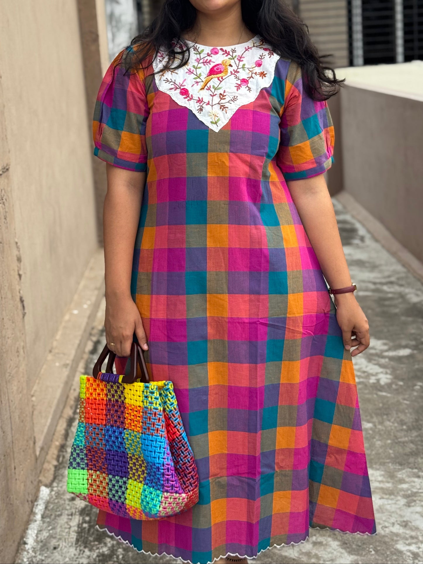 F136 Madras checks gown