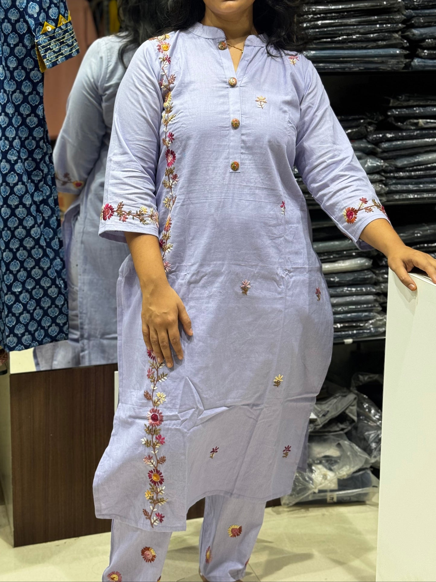C84 Handloom cotton Backwork cord set