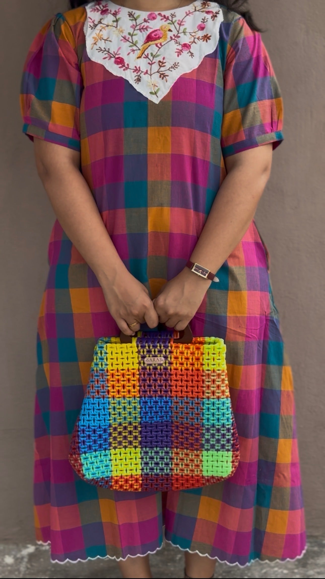 F136 Madras checks gown